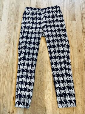 Zara Navy and White Houndstooth Print Trousers